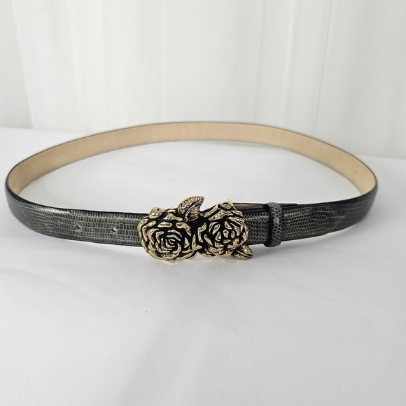 Galaxy USA taupe leather belt gold metal rose buckle pin hook - Picture 5 of 5